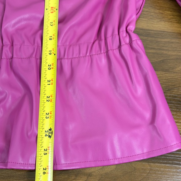 Ashley Stewart NEW Womens Faux Leather Jacket Peplum Zip Front Fuchsia‎ Pink 18 - Picture 13 of 14